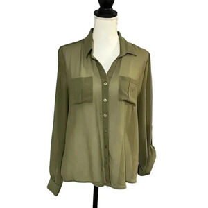 Mine size L olive green sheer blouse EUC